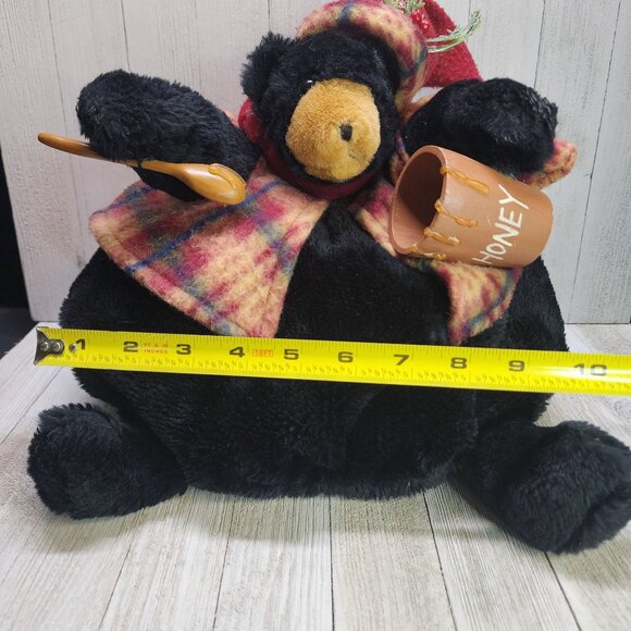 TJ Collection Christmas Bear Plush with Honey Pot & Spoon Black 9'' Tall - Picture 7 of 8